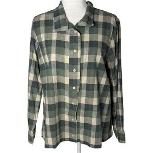 Poetry Hemp Organic Cotton Green Plaid Button Down Long Sleeve Top Size 12